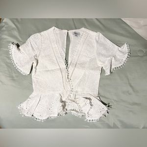 White Peplum Butterfly Sleeve Blouse